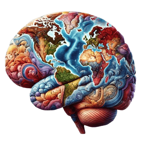 Artistic Brain with World Map